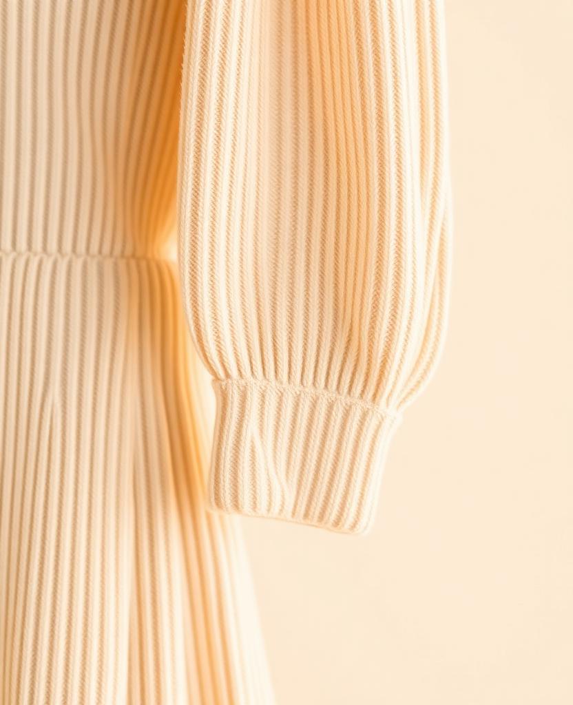 Abito Lungo a Costine Beige